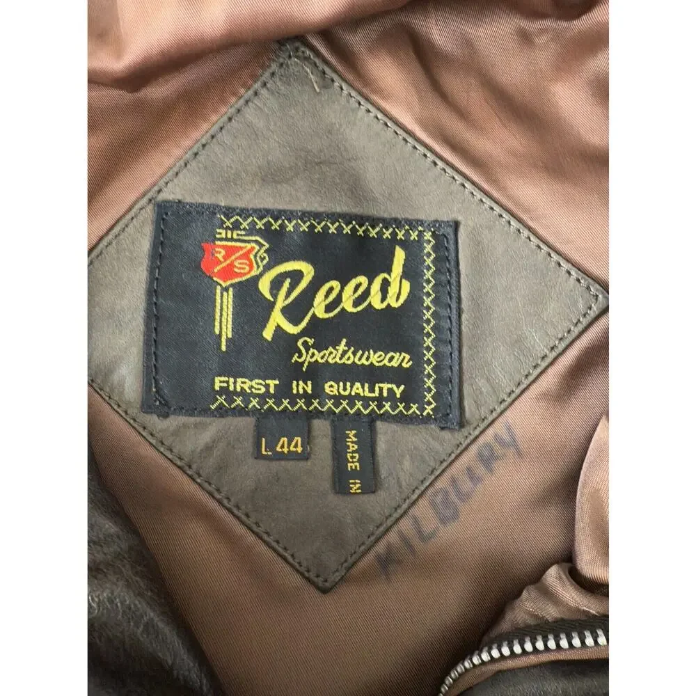 Reed Sportswear Men Size L44 Genuine Leather Moto Jacket Zip Brown Biker Outdoor